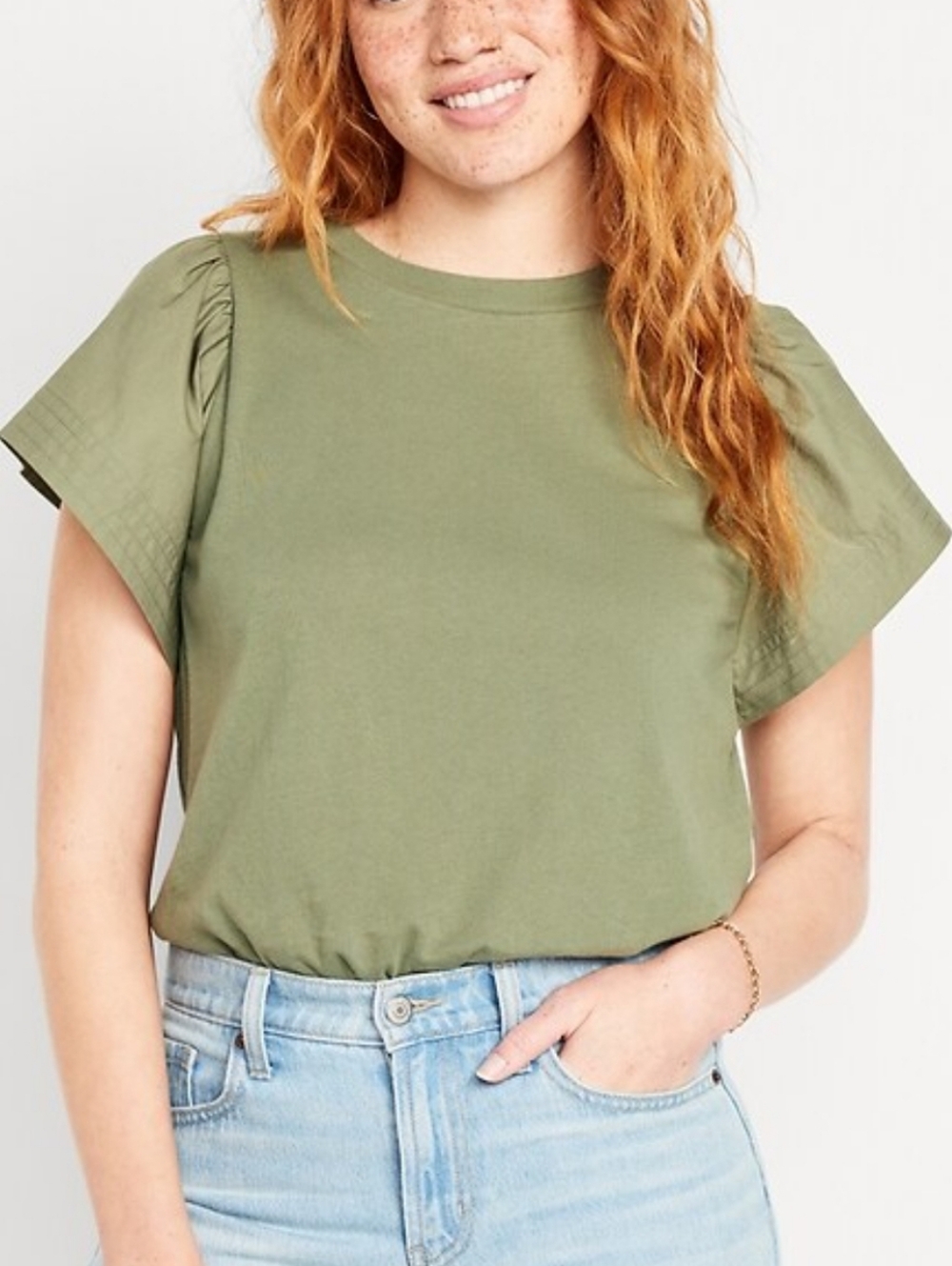 Old Navy Olive Green Flutter Short Sleeve Tee #3572